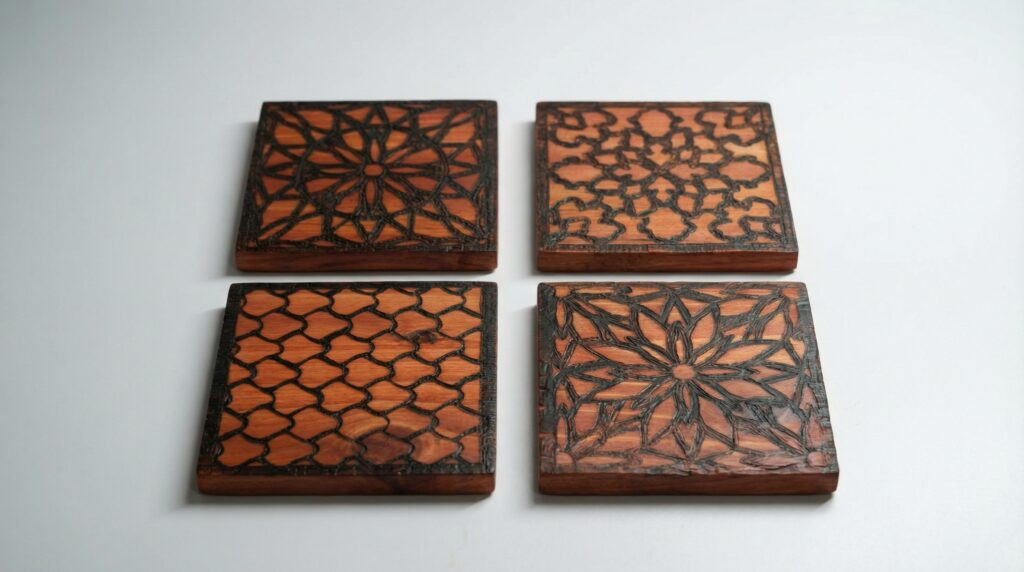 Handcrafted Light Walnut Wooden Coasters – Set of 4